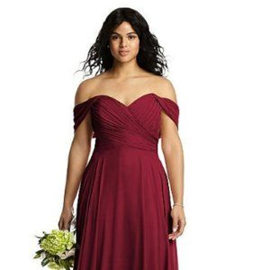 Bill Levkoff Burgundy Lux Chiffon Draped off shoulder dress